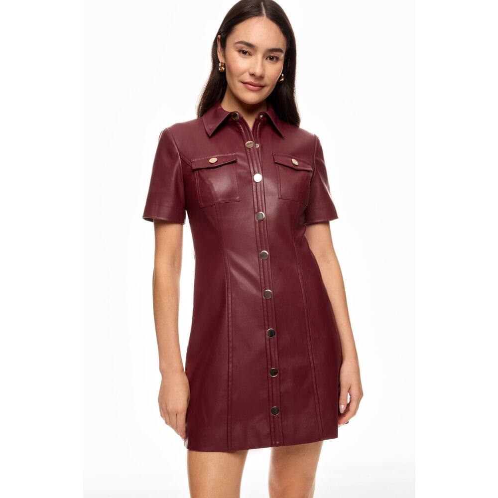 Toccin - Faux Leather Short Sleeve Dress - Size 8